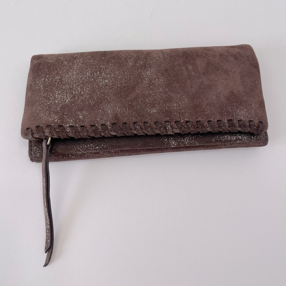 HOBO Brown Suede Pebbled Silver Wallet
